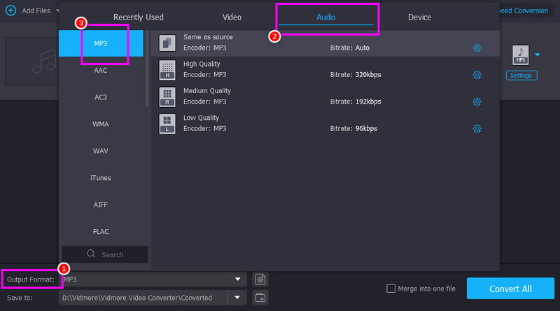 Output Format Audio Mp3 Vidmore