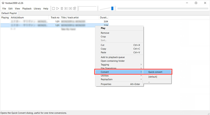 Foobar2000 Convertir rápido