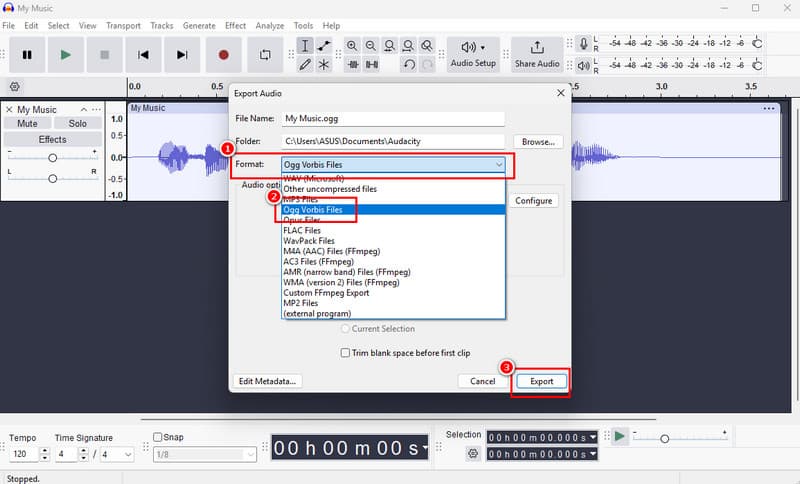 Αλλαγή Mp3 σε Ogg Audacity