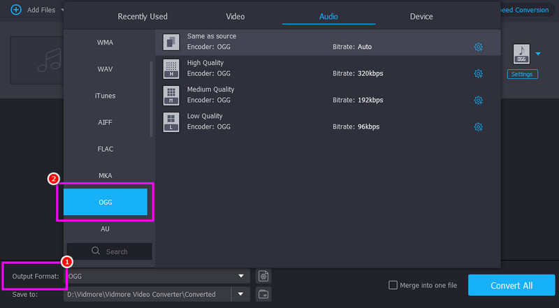Output Format Ogg Vidmore