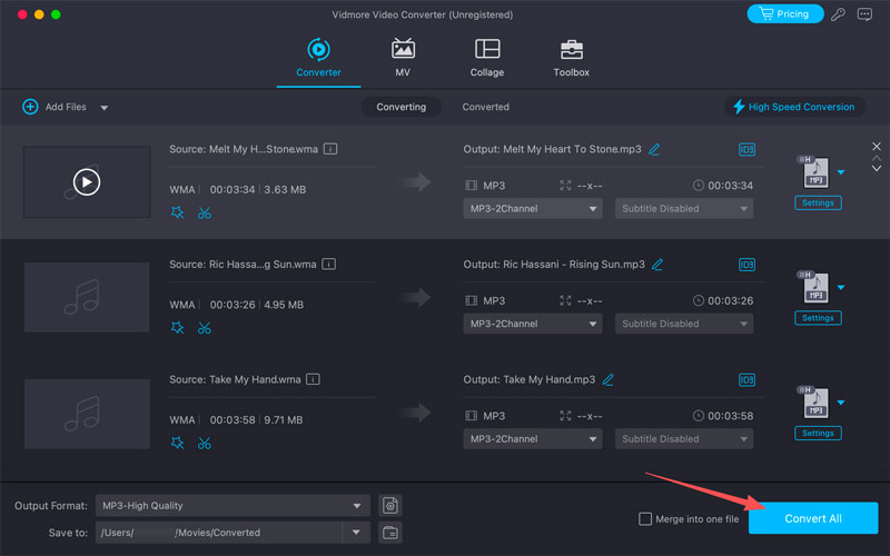 Convertire WMA in MP3 con Vidmore su Mac