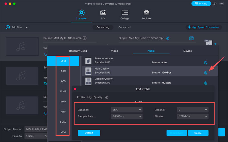 Vidmore Video Converter Modifica profilo