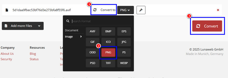 Konverter AVIF til PNG Cloudconvert