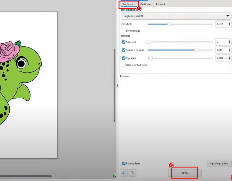 단일 스캔 업데이트 Inkscape 적용