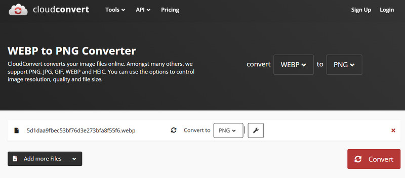 Cloudconvert Webp u PNG pretvarač