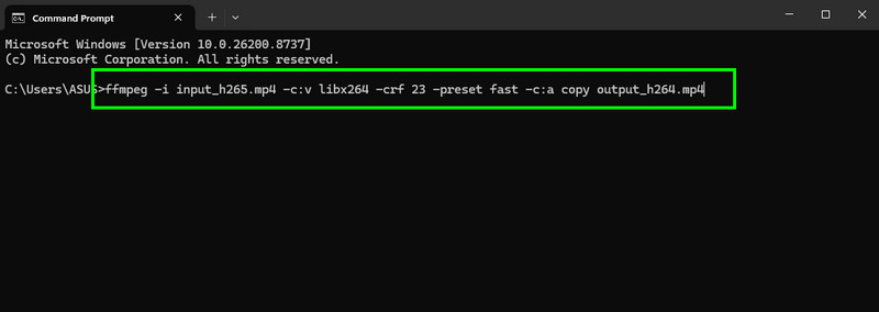 Konverter H265 til 264 FFmpeg