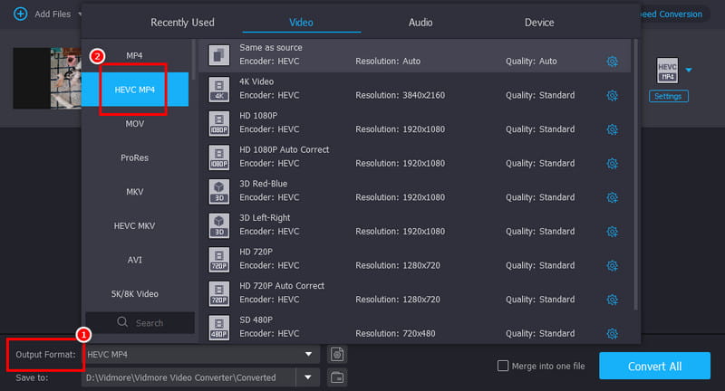 Επιλέξτε Hevc Vidmore