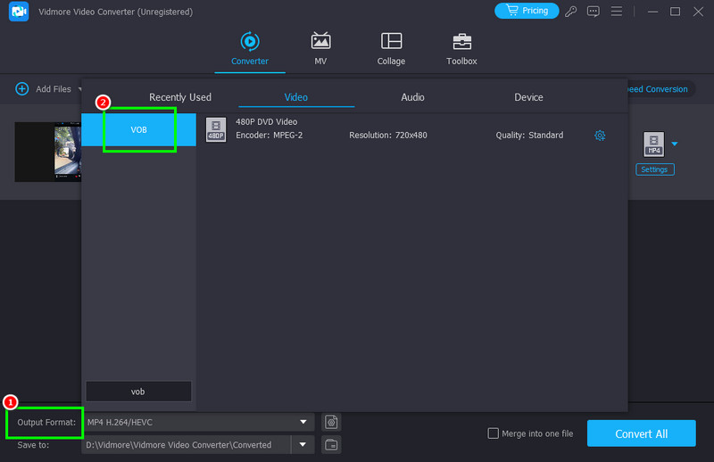 Output Format Vob Vidmore