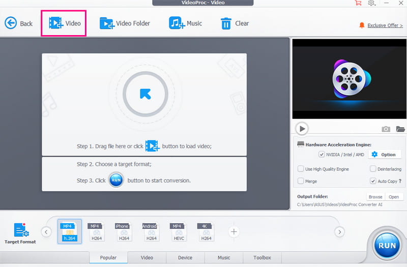 Videoindstilling Videoproc