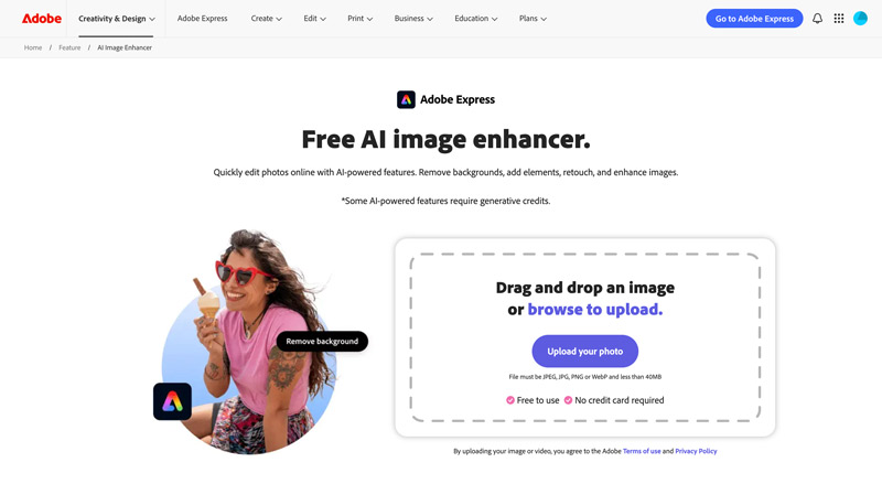 Adobe Express AI Image Enhancer gratuit
