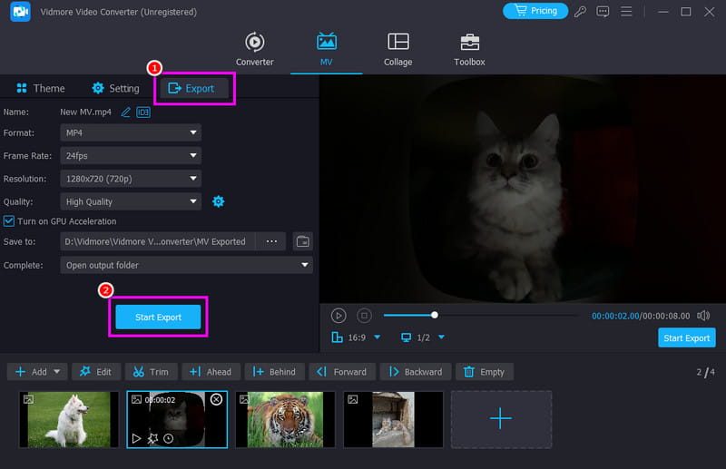 Start Export Vidmore