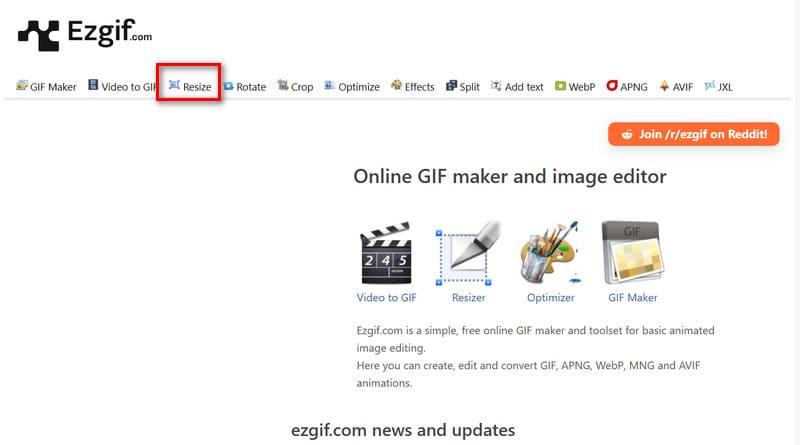 Zmień rozmiar Ezgif