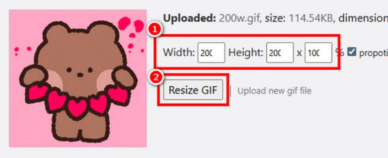 Zmiana rozmiaru Giftita
