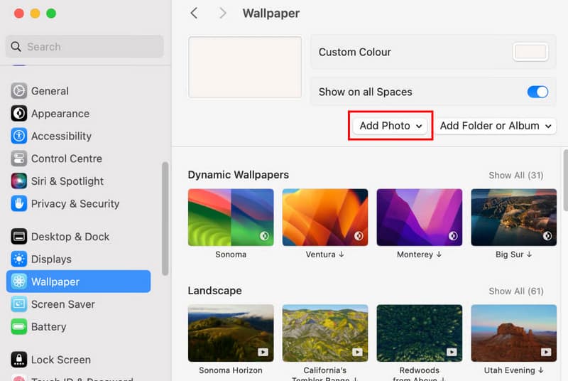 Adicionar configurações do sistema de fotos