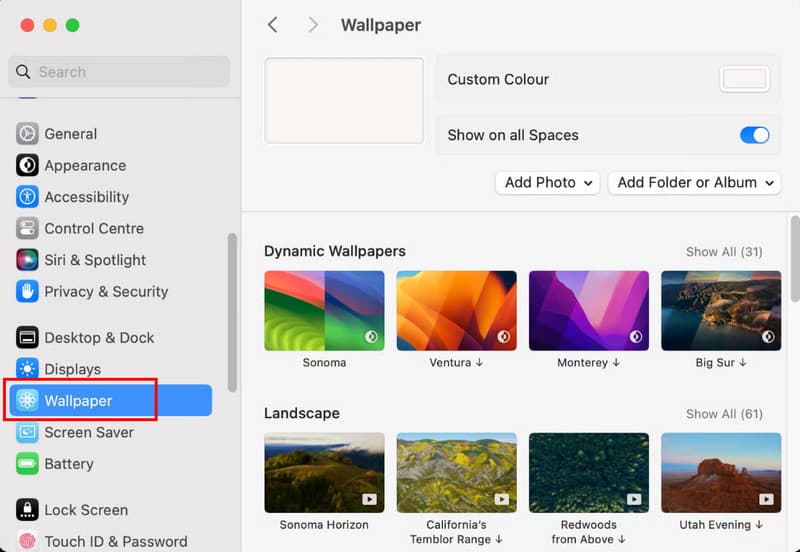 Configurações do sistema Click Wallapper