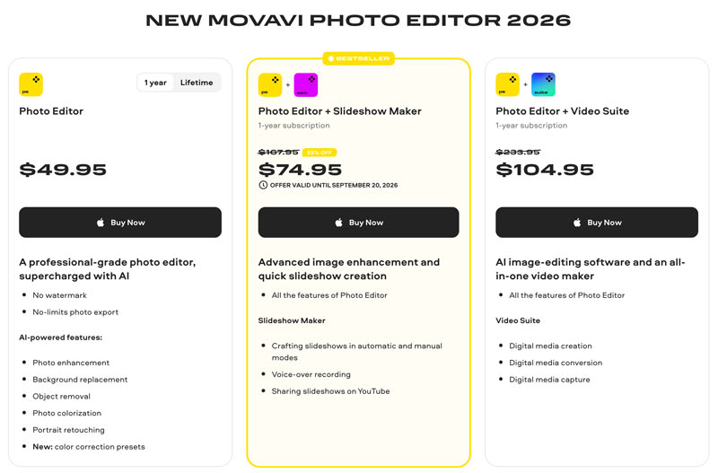 Planuri de prețuri pentru editorul foto Movavi