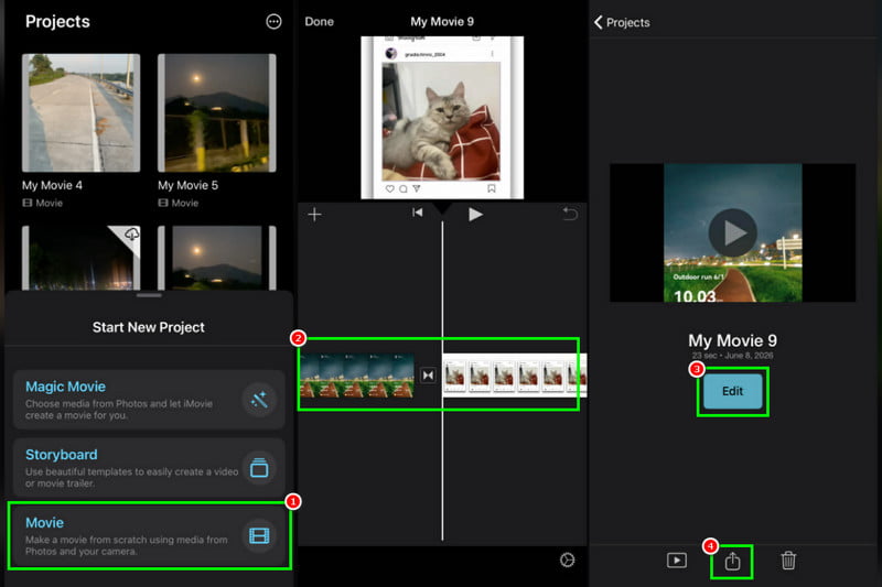 使用 iMovie 应用在 iPhone 上合并视频