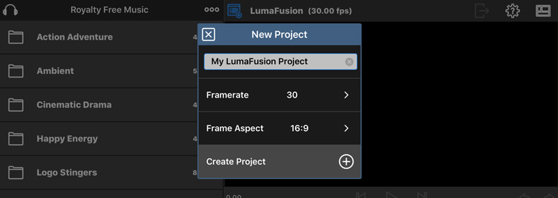 Lumafusion에서 새 프로젝트를 시작하세요