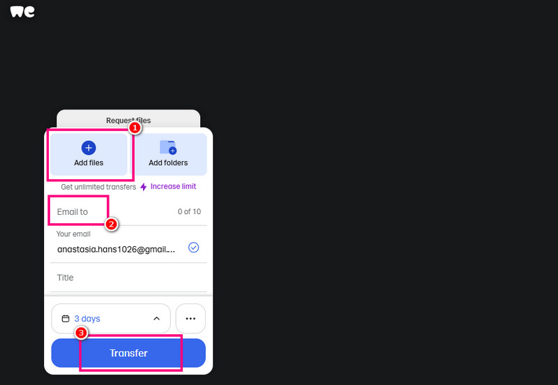 通过 WeTransfer 发送大型视频文件