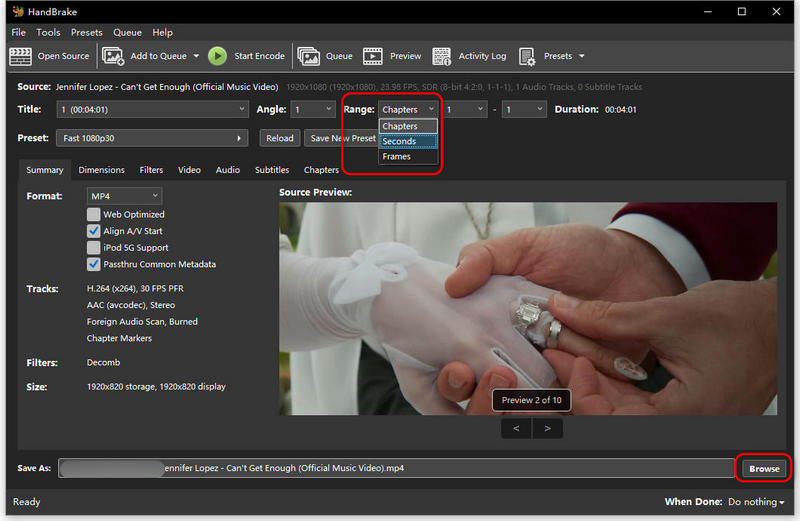 Importa MP4 in Handbrake