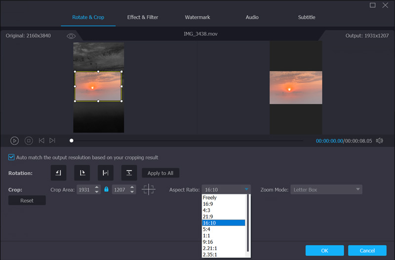 Vidmore Video Converter vágási képarány