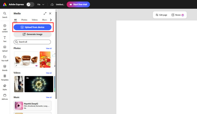 Μεταφόρτωση από συσκευή Adobe Express