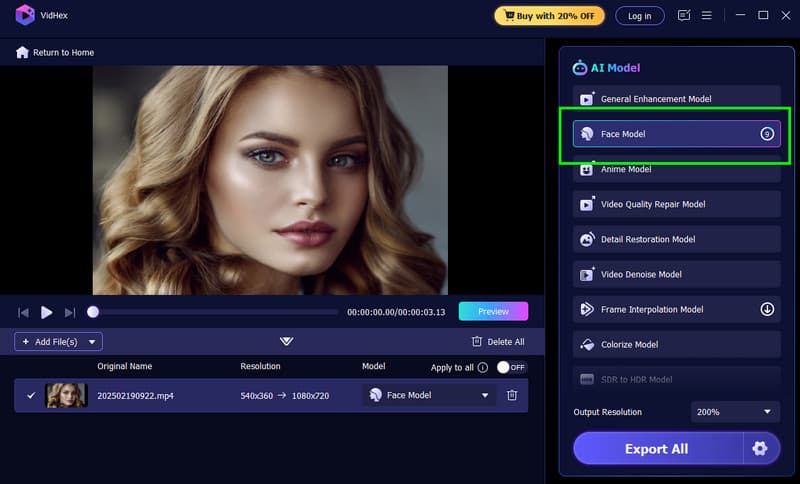 Tính năng người mẫu khuôn mặt Vidmore
