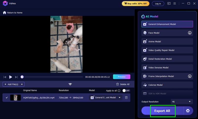 Przycisk Eksportuj wszystko Vidmore