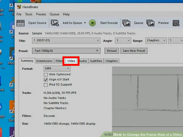 Kézifék Videó képkockasebesség módosítása Videó fül