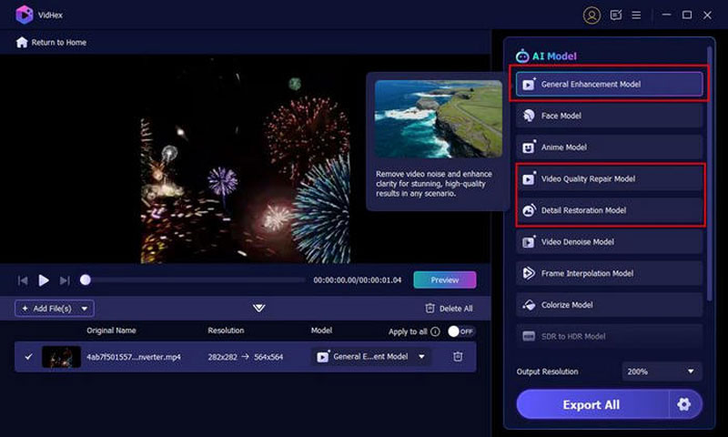 โมเดลการปรับปรุงทั่วไปของ Vidmore VidHex