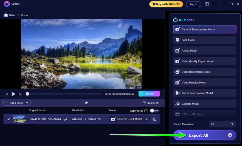 Przycisk Eksportuj wszystko vidmore