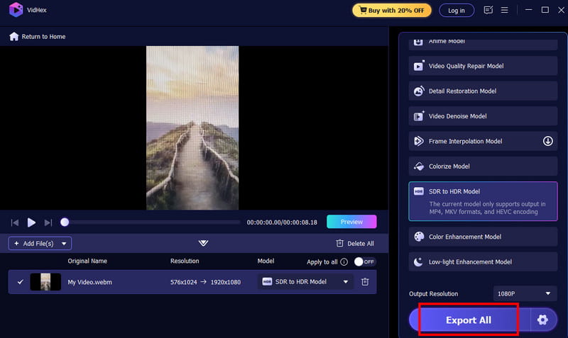 Eksportknapp Vidmore