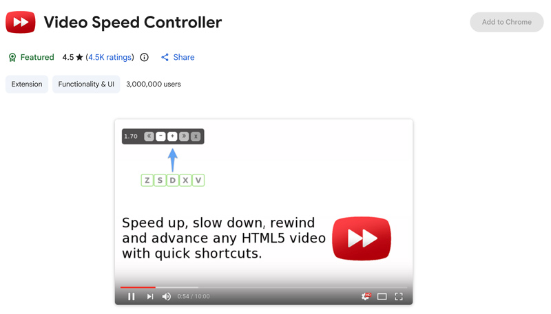 Extensie Chrome pentru controlerul de viteză video
