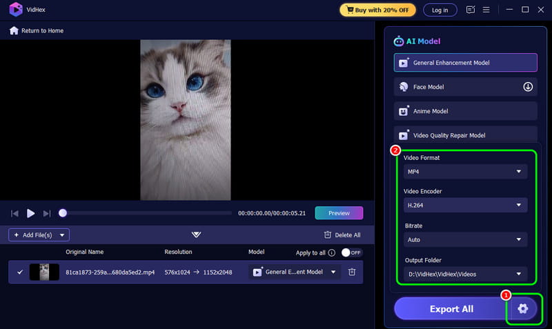 خيار الإعدادات Vidmore