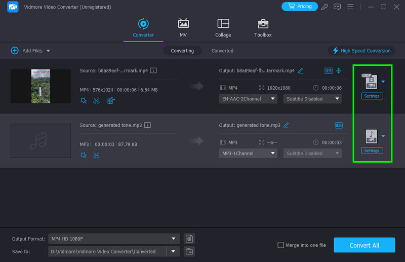 Tùy chọn định dạng Videomore
