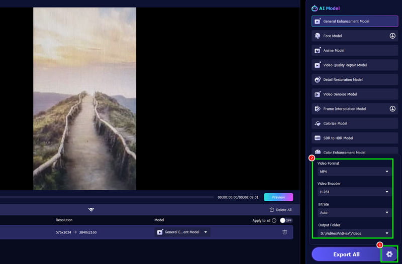 Instellingen Sectie Vidhex