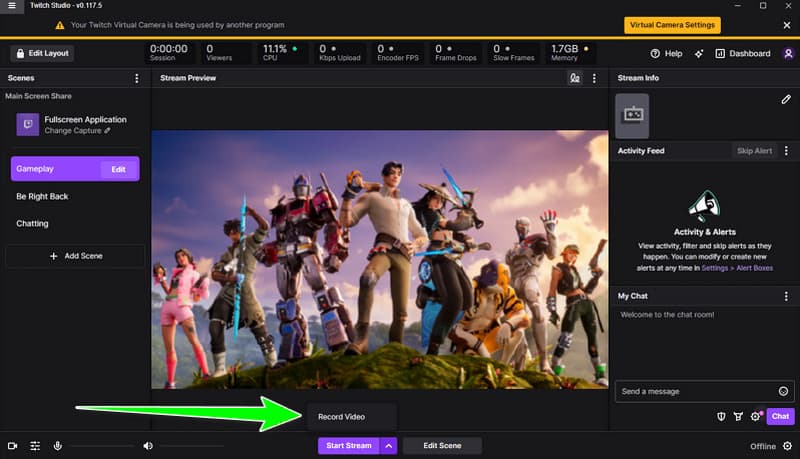 Gravação de Fortnite na Twitch