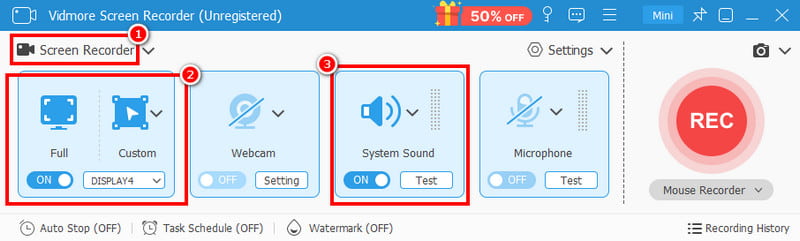 Gravador de tela totalmente personalizado Vidmore