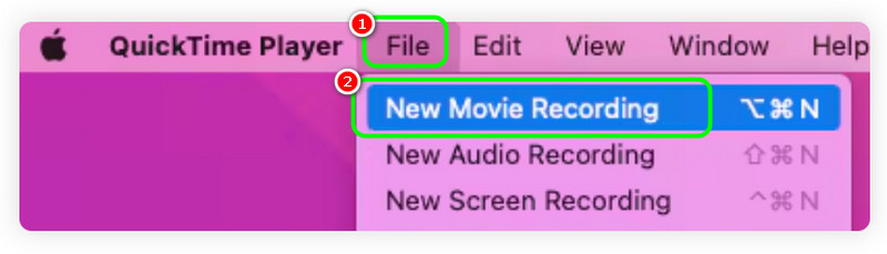Nova gravação de filme Quicktime