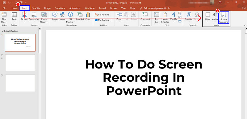 Вставить запись экрана PowerPoint