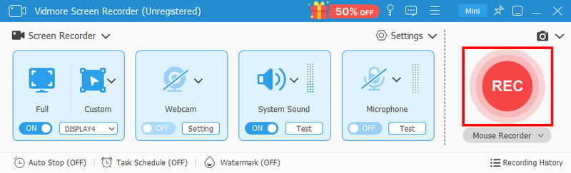 Кнопка записи Видмор