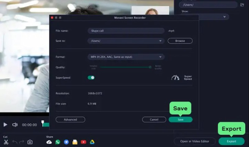 Perakam Skrin Movavi Perekam Panggilan Skype.