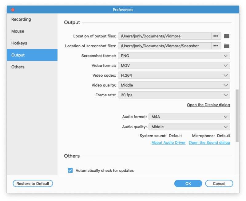 Impostazioni di registrazione