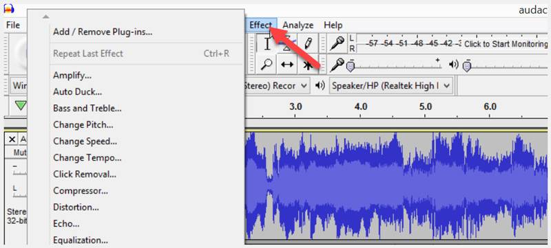 Ajouter des effets dans Audacity