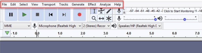 Audacity Menubalken