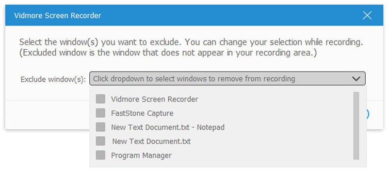 Exclude window and record