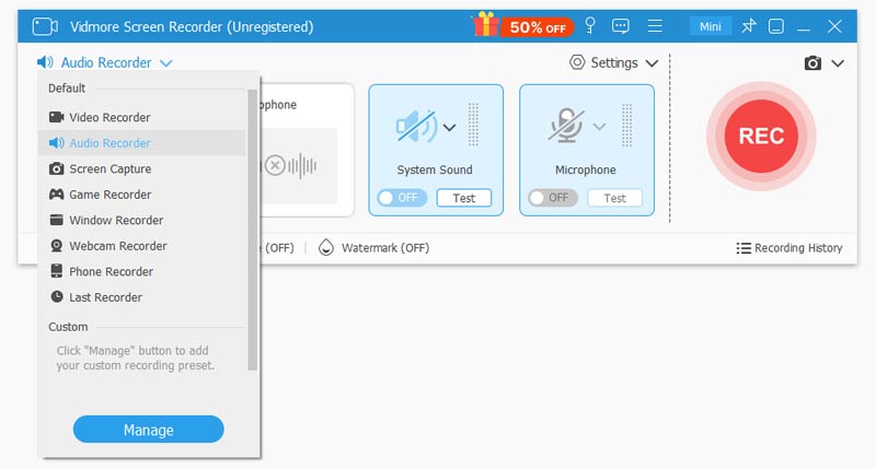 Wählen Sie Audiorecorder