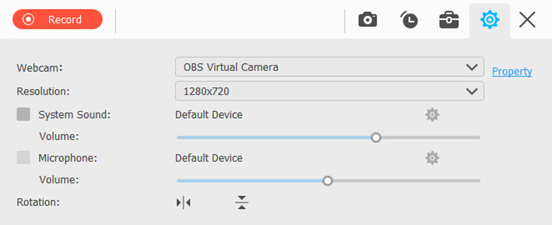 Webcam recording settings