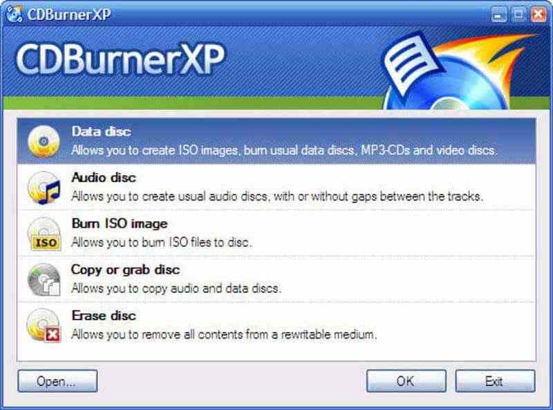 ภาพหน้าจอ CDBurnerxp