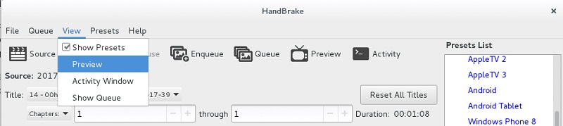 Handbrake preview